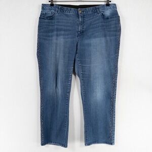 Catherines Ankle Jeans Womens 20W PETITE Blue Stretch Studded Trim Mid Rise